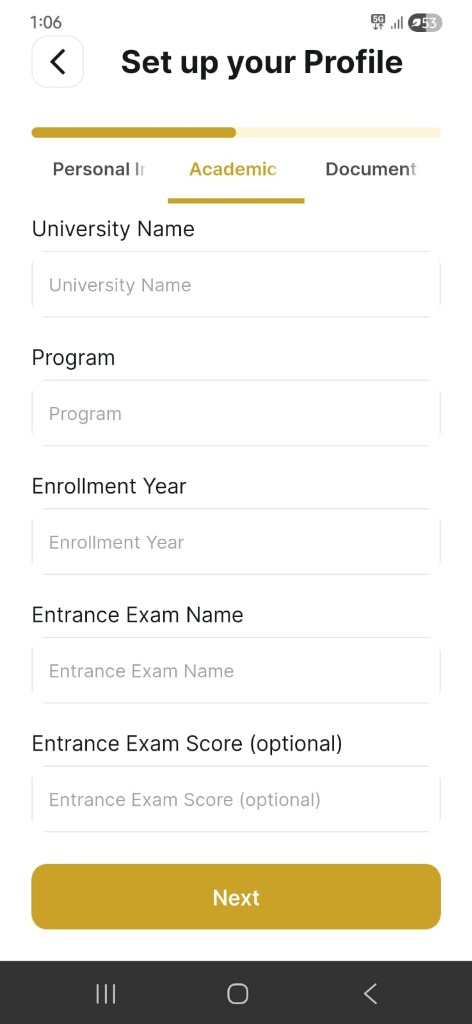 Academic Details Step